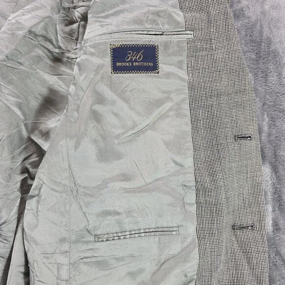 Brooks Brothers 346 Silk Wool Linen Blazer Mens 42 White Black Micro Houndstooth - Picture 5 of 10